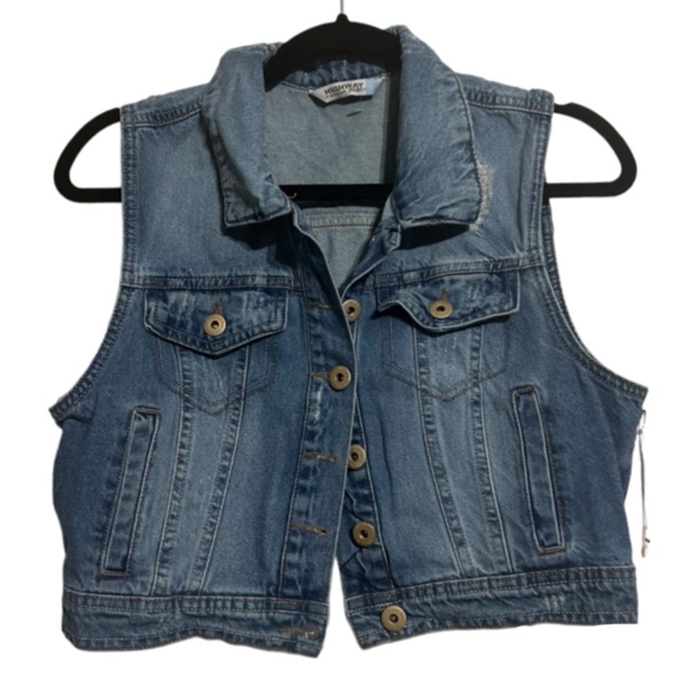 Highway Jeans Sleeveless Cropped Jean Jacket L